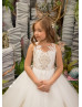 Gold Lace Ivory Tulle Floor Length Flower Girl Dress